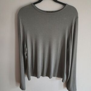 Nuuds Women's Silky Rib Long-sleeve Top Size XXXL Olive Green Crew Neck Stretch